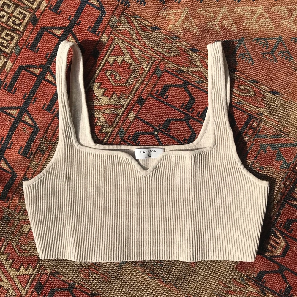 Babaton Sculpt Knit Notch Tank in Matte Pearl Size L